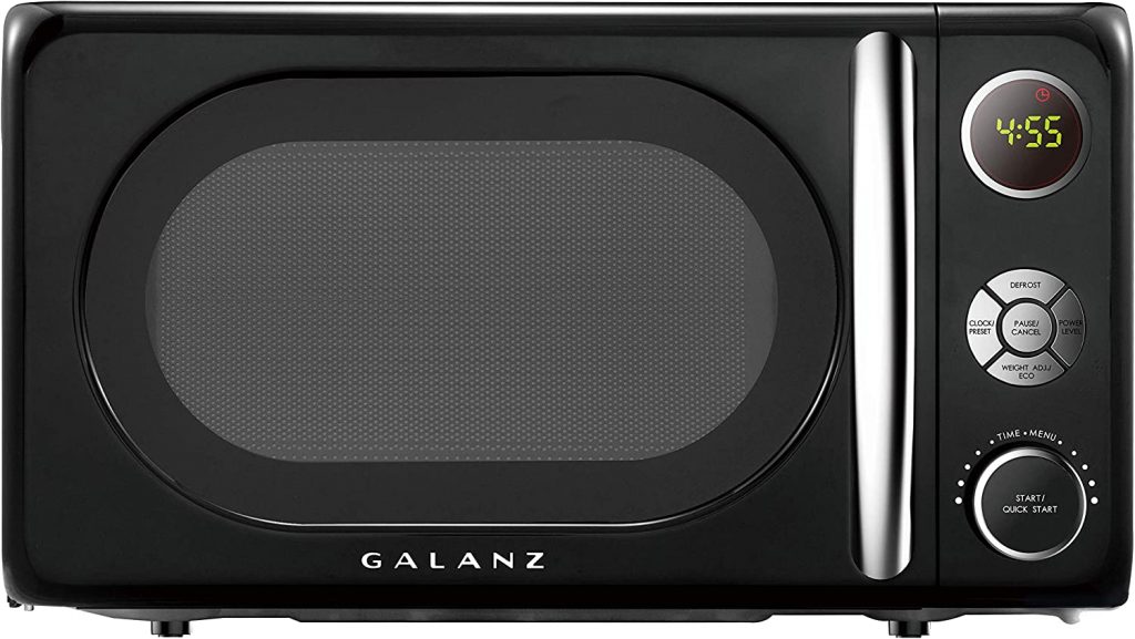 The Galanz Mini Microwave Oven is a 0.7 cu ft with Retro Black Finish