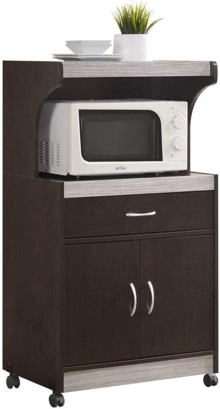 Hodedah Microwave Kitchen Stand and Cart in Chocolate-Grey