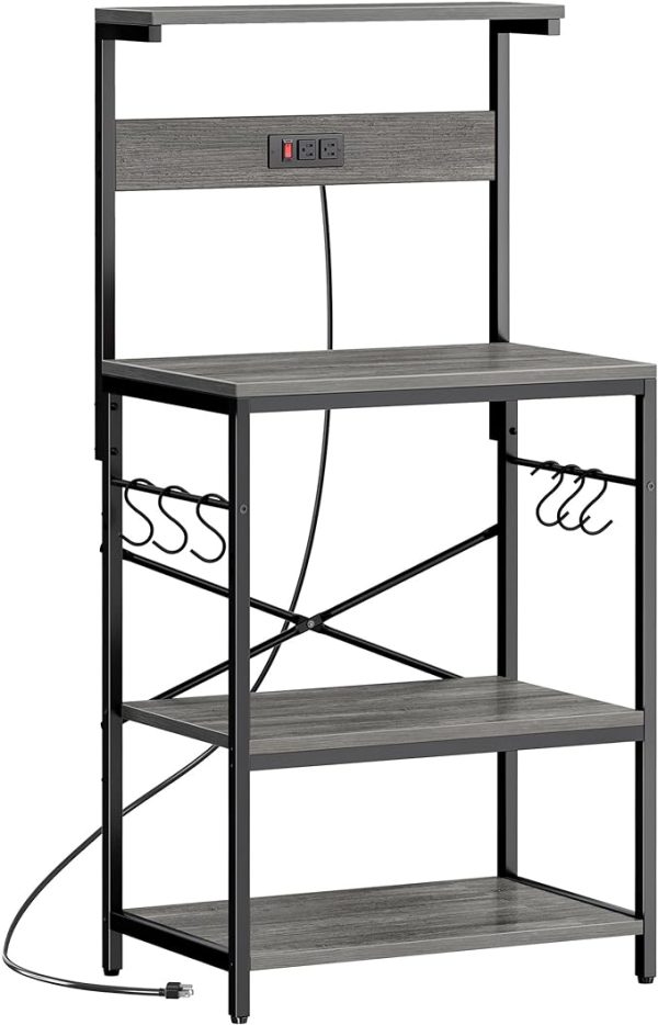 SUPERJARE Kitchen Microwave Stand with 6 S-Shaped Hooks