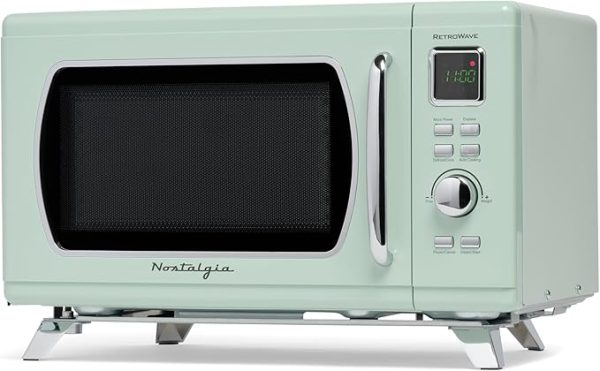 Nostalgia Mid-Century Retro Microwave Oven Large with Digital Clock Green