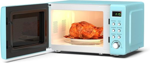 SIMOE Small Microwave Oven with 8 Auto-cooking Set 5 Micro Power, LED Lighting